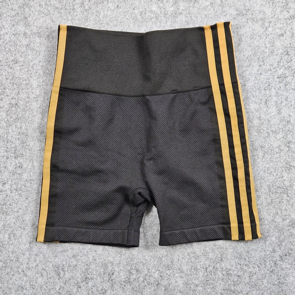 Adidas Ivy Park Womens High Waisted Ribbed Biker Shorts Black Gold XS HG4481